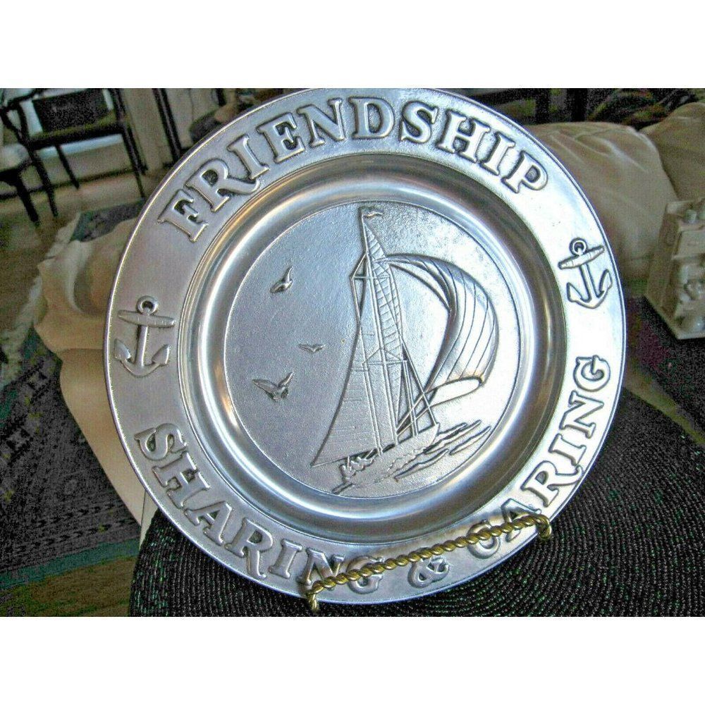 Friendship Sailboat Wilton Rare Pewter Armetale 11" Wall Hanging Plate RWP